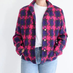 Vintage Collections Purple  Pink 25% Wool Cross Plaid Houndstooth Blazer 12